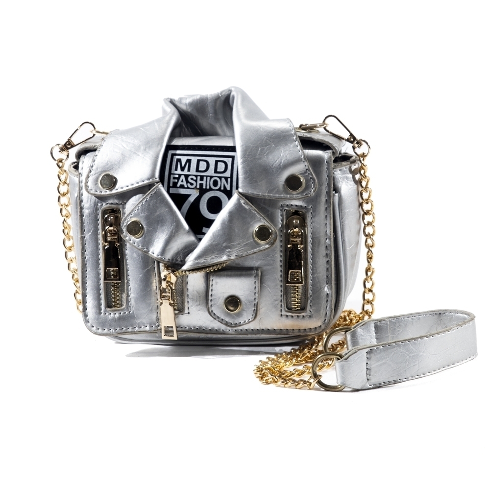 MDD Fashion 79 Silver Mini Jacket Bag with Gold Chain